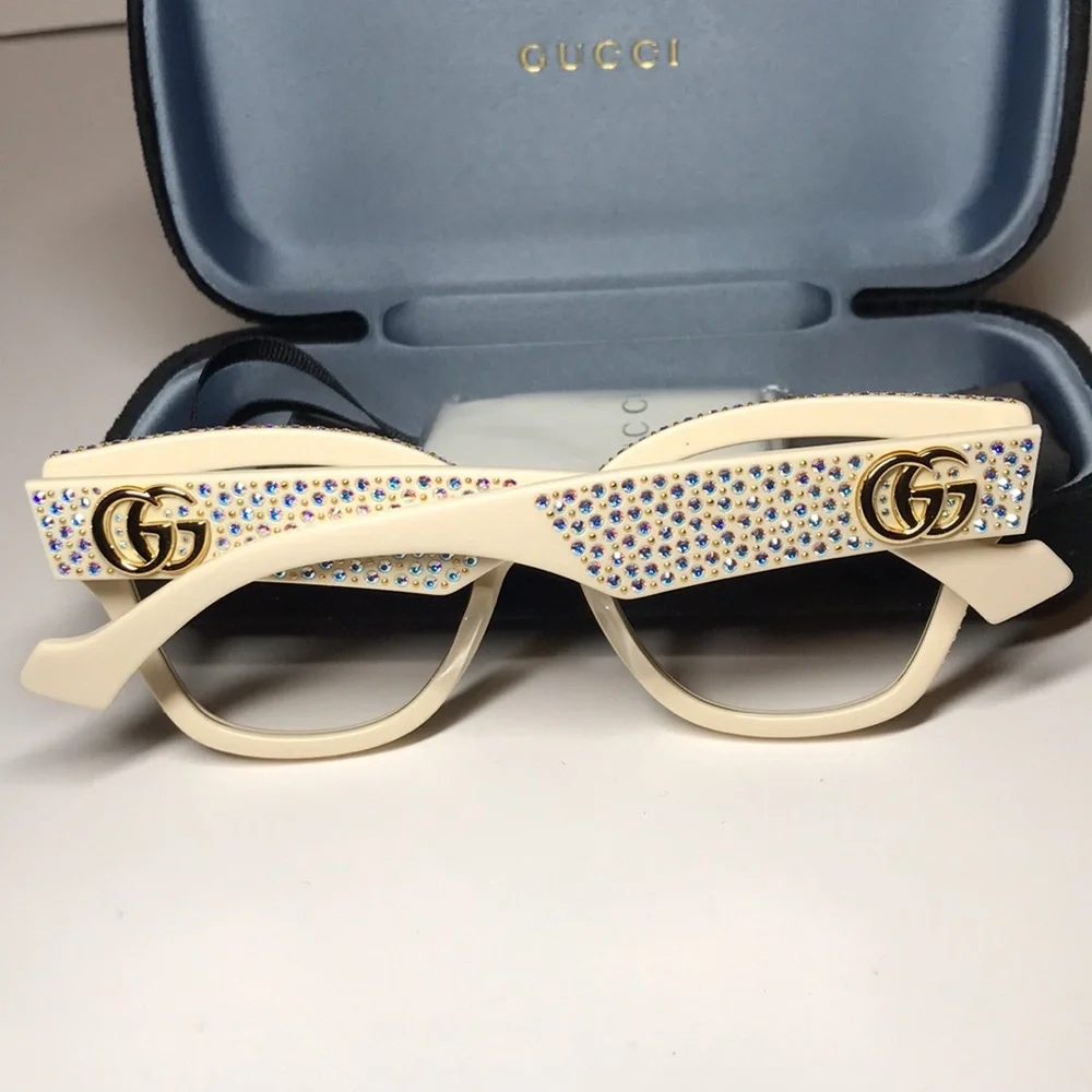 Gucci GG1424s Cream Crystal-Embellished Women's Glasses